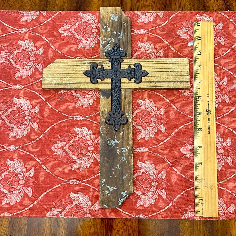 Wooden cross with iron cross detail